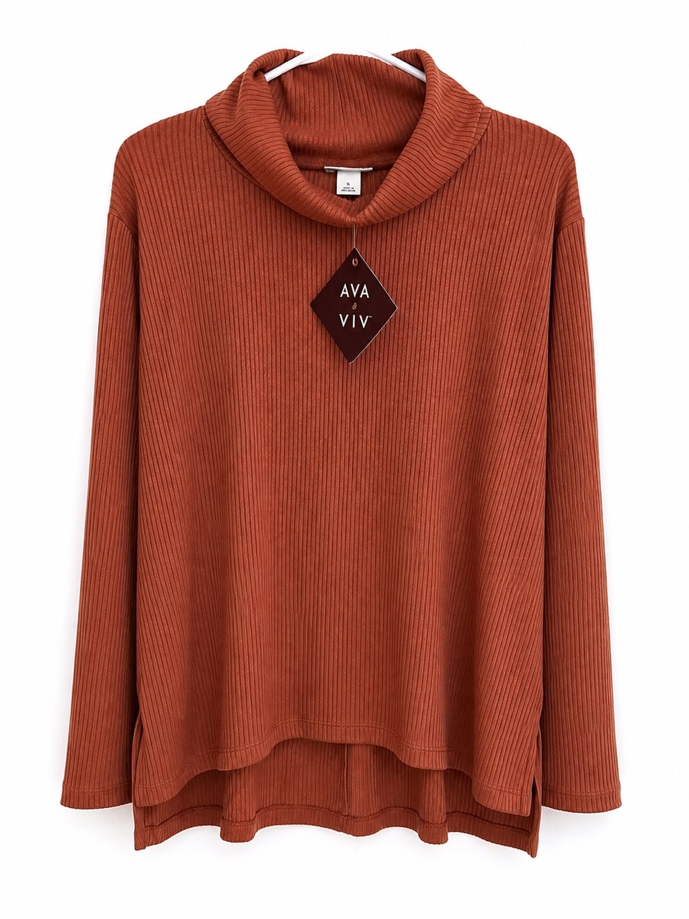 Ava & Viv XL Rust Ribbed Cowl Neck Long Sleeve Top NWT